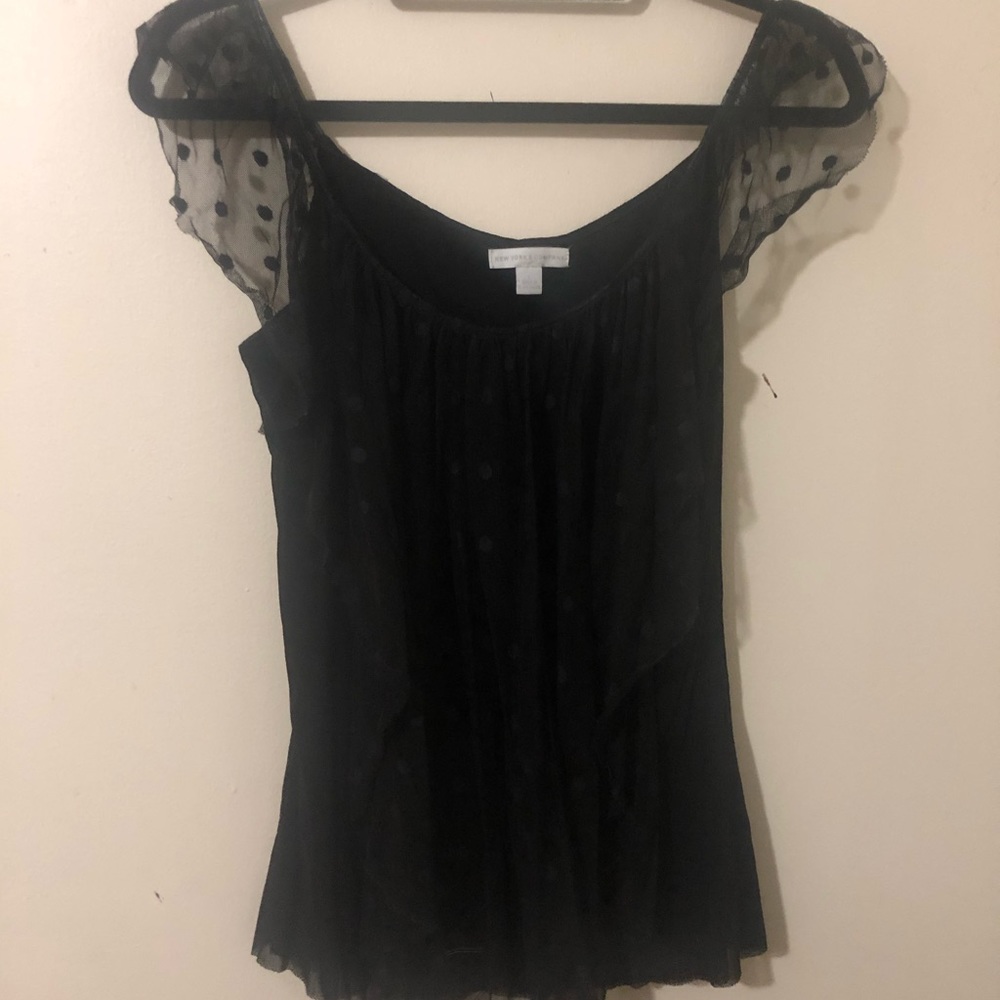 New York & Company ruffle sleeve polka dot blouse